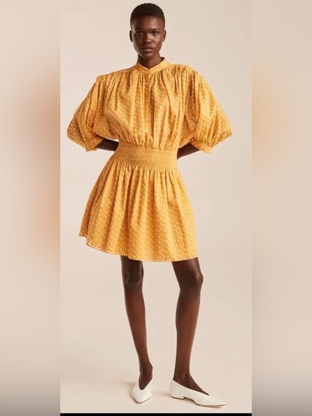 REBECCA TAYLOR Long-Sleeve Ikat Shirt Dress Yellow Sz Medium M Resortwear